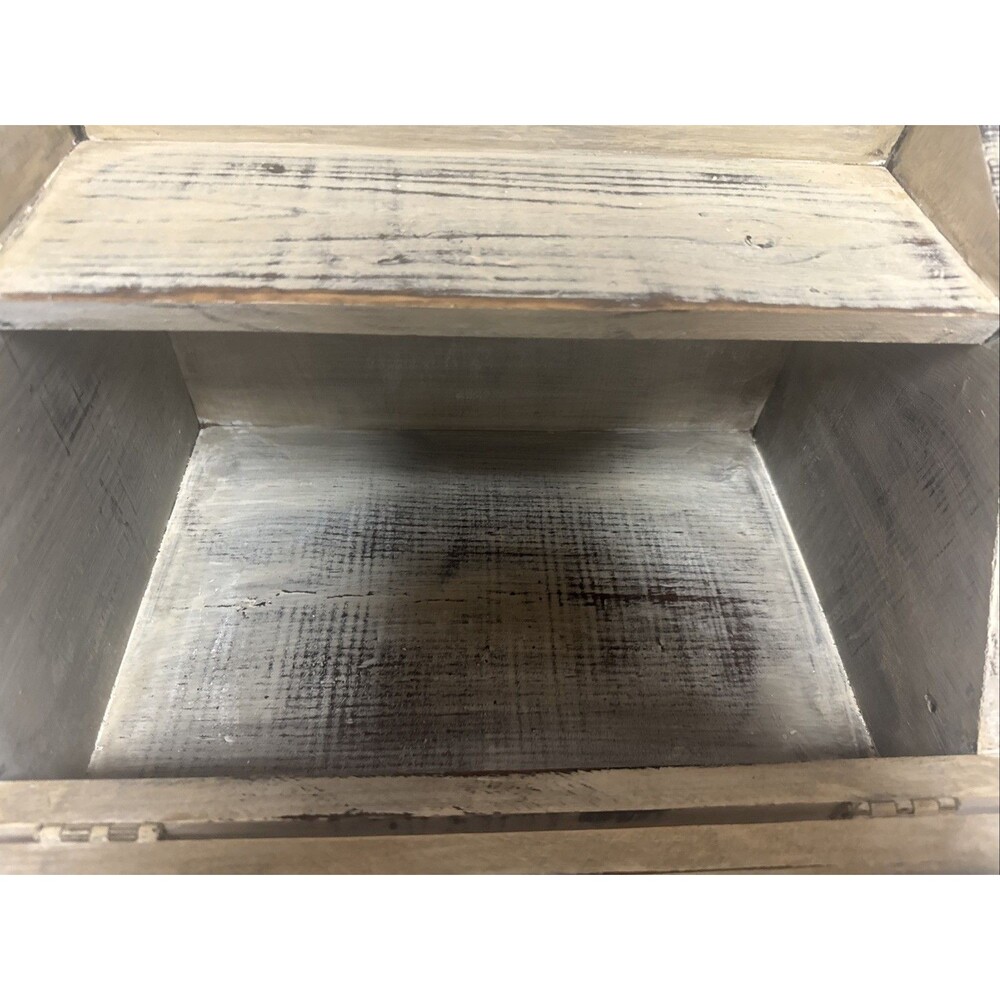 Vtg Wood Bread Box Stencil Design Glass Face Farmhouse Breadbox Cottagecore - Picture 4 of 10